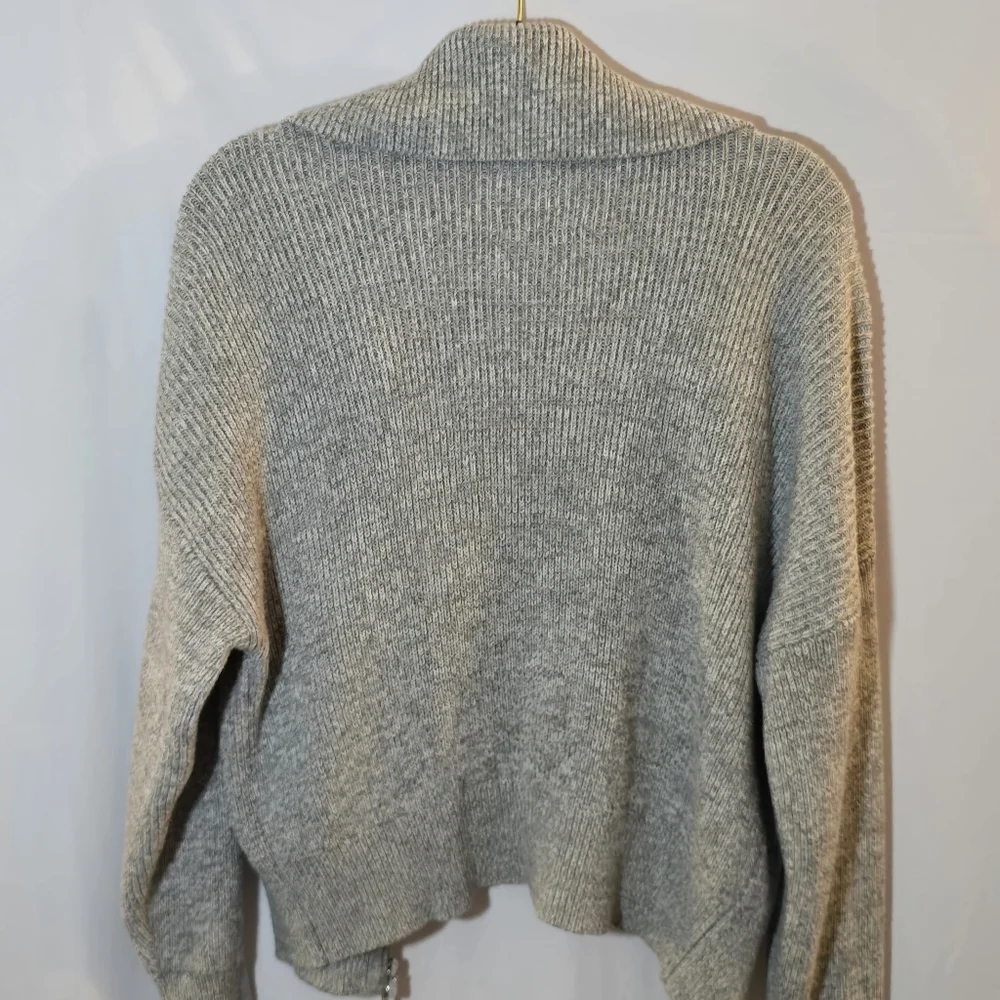 Abercrombie & Fitch Gray Ribbed Heavyweight Knit Double Zip Cardigan Sweater, L